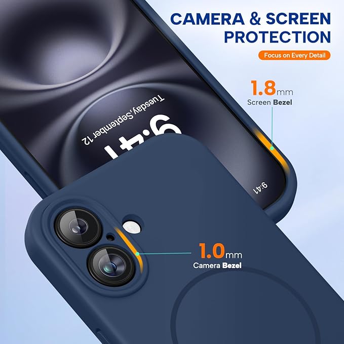 Miracase Magnetic for iPhone 16 Plus Case, [Soft Anti-Scratch Microfiber Lining], Magnetic for MagSafe, Liquid Silicone Shockproof Drop Protection Phone Case for 16 Plus,Dark Blue