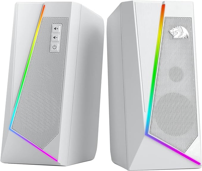 Redragon GS520 RGB Desktop Speakers, 2.0 Channel PC Computer Stereo Speaker with 6 Colorful LED Modes, Enhanced Sound and Easy-Access Volume Control, USB Powered w/ 3.5mm Cable, White