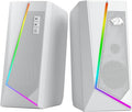 Redragon GS520 RGB Desktop Speakers, 2.0 Channel PC Computer Stereo Speaker with 6 Colorful LED Modes, Enhanced Sound and Easy-Access Volume Control, USB Powered w/ 3.5mm Cable, White
