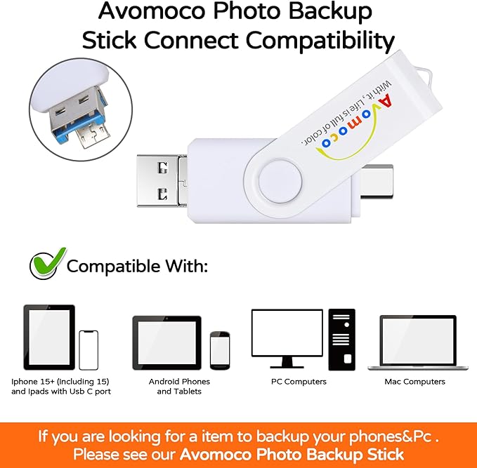 128GB 3-in-1 High Speed Photo Backup Flash Drive for iPhone 15/16/17 with Type-C/USB-C Port, Photo Stick for Android Phones with OTG Function, USB 3.1