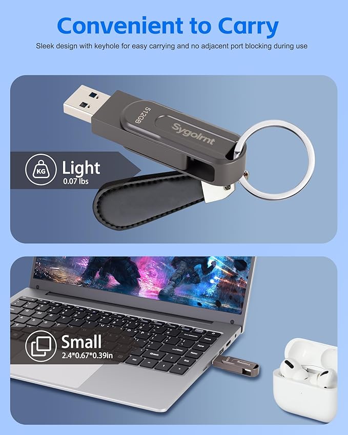 512GB USB Flash Drive for iPhone Photo Stick Thumb Drive, 2-in-1 USB C + USB A, External Storage Jump Drive for Picture Video Data Backup, High Speed Memory Stick USB Drive for iPhone/iPad/Android/PC