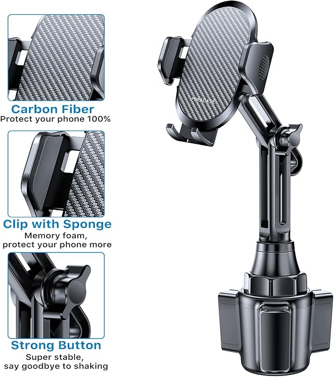 Miracase 2025 Upgraded Universal Cup Phone Holder for Car, [Rotatable & Adjustable] Long Neck Car Cup Holder Phone Mount Compatible with iPhone, Samsung, Google & More Smartphones