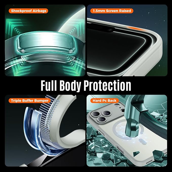 Symcele Designed for iPhone 17 Pro Case, Compatible with MagSafe, [Camera Protection] [15FT Military Drop Protection] Shockproof Translucent Matte Anti-Slip Phone Case, 6.3", Calke Green