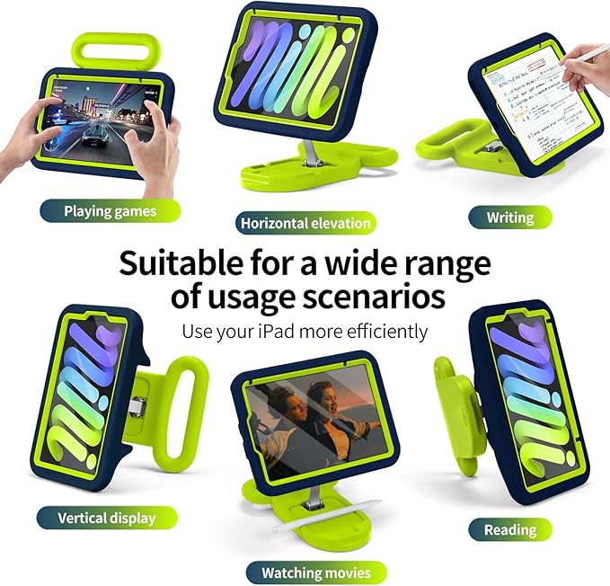 Kids Case for iPad mini 7 (A17 Pro) 2024 /iPad Mini6 2021,Adjustable Portrait/Landscape Stand//Drop Proof with Handle/Kickstand,Child Friendly Case for iPad mini 7th/6th Gen 8.3inch (Bluegreen)