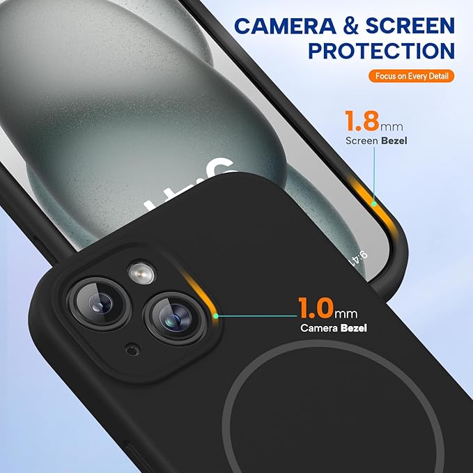 Miracase Magnetic for iPhone 15 Plus Case, [Soft Anti-Scratch Microfiber Lining], Magnetic for MagSafe, Liquid Silicone Shockproof Drop Protection Phone Case for 15 Plus, Black