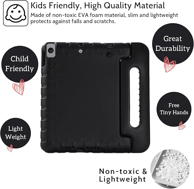 Dteck Kids Case for iPad 10.2 - Shockproof Rugged EVA Handle Stand Child Proof Case for iPad 9/8/7 Generation, Black