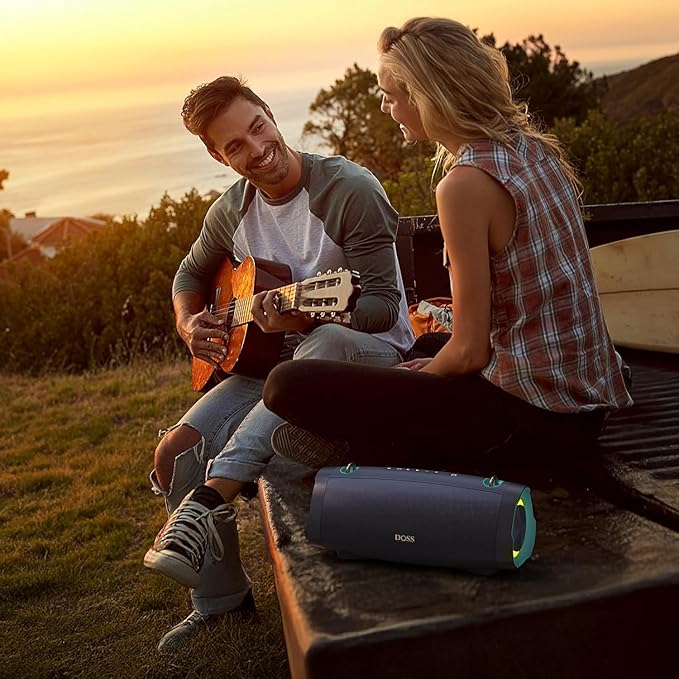 DOSS Extreme Boom Pro D100 Bluetooth Speaker with 140W Peak, 70W Bold Sound, Extra Bass, 24H Playtime, Beat-Sync Lights, Built-in Power Bank, IPX6 Waterproof, Portable Strap for Outdoor, Camping-Green