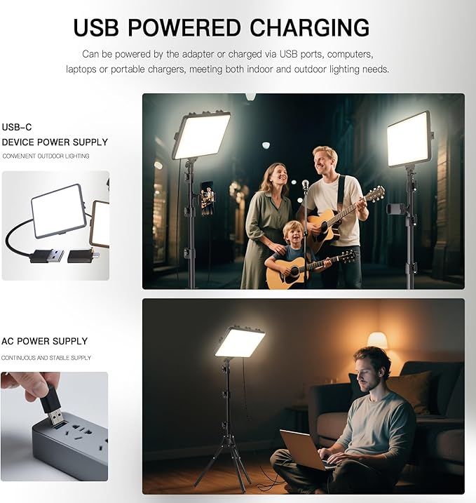 2-Pack LED Video Light Kit, NiceVeedi Studio Light, 2800-6500K Dimmable Photography Lighting Kit with Tripod Stand&Phone Holder, 73" Stream Light for Video Recording, Game Streaming, YouTube