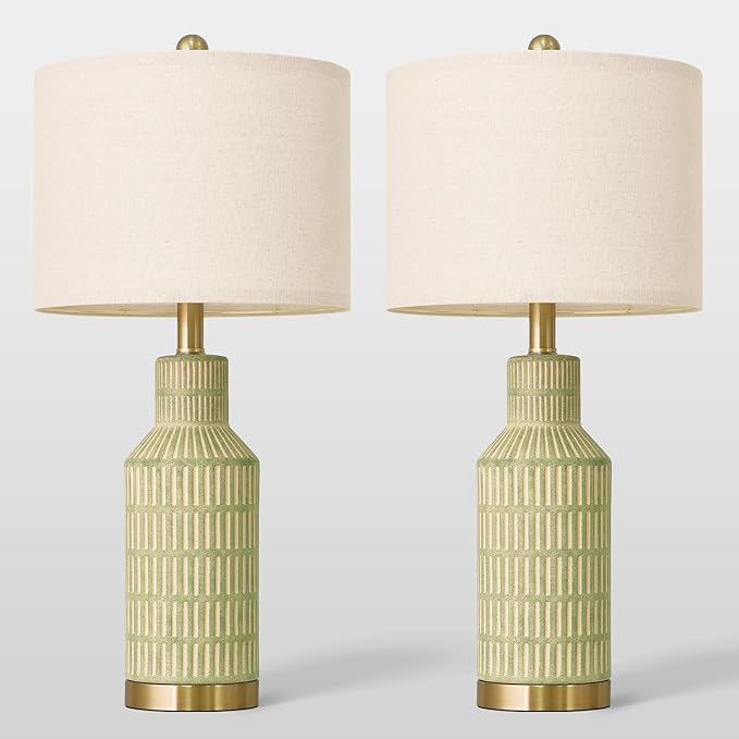 USumkky 25" Green Ceramic Table Lamp - Modern Bedside Nightstand Lamp, Easy Assembly Twist Knob Switch for Bedroom Living Room Home Office Decor (Bulb Not Included)