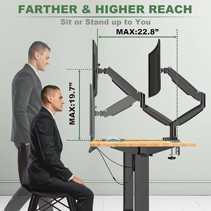 UPGRAVITY Dual Monitor Mount, Dual Monitor Desk Mount for Two Ultrawide 22"-34" Flat/Curved Computer Screens, Fully Adjustable Gas Spring Double Monitor Stand Arms Hold 26.5lbs, VESA 75x75/100x100mm