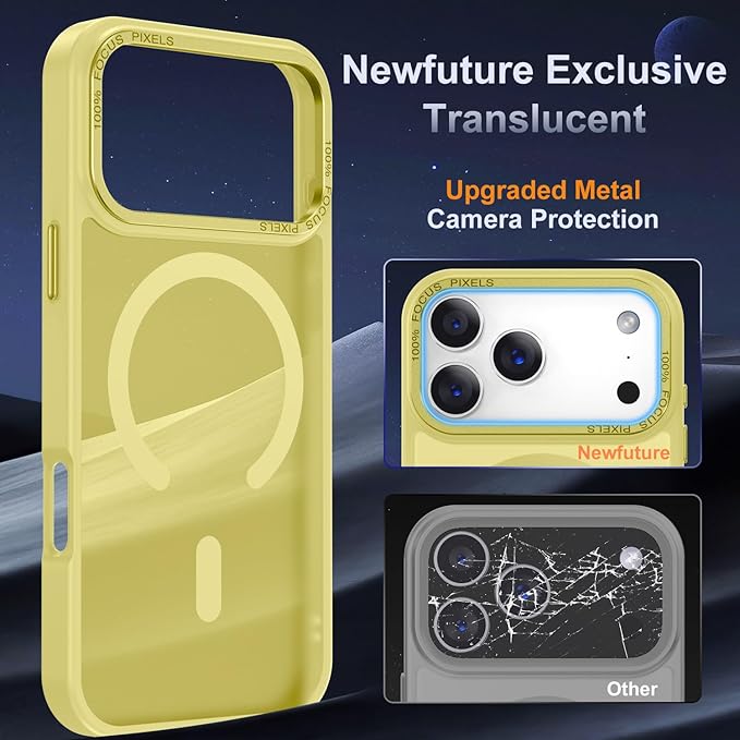 Newfuture Magnetic for iPhone 17 Pro Max Case [Compatible with Magsafe] [Military Grade Drop Protection] Translucent Matte Anti-Scratch Shockproof Protective Phone Cover 6.9 Inch, Yellow
