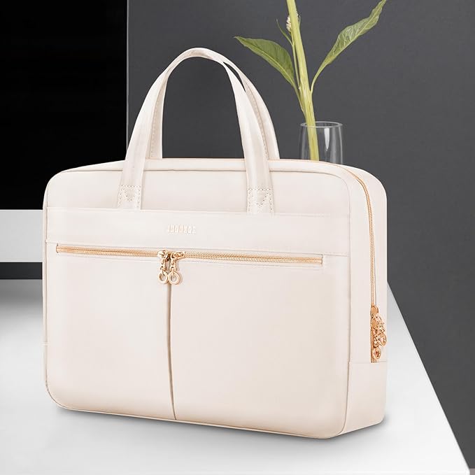Ferkurn Laptop Bag Case Women Men Computer Bag Compatible with MacBook/HP/LG/Dell, Shoulder Strap Slim Carrying Messenger Briefcase, Beige, 17-17.3 Inch