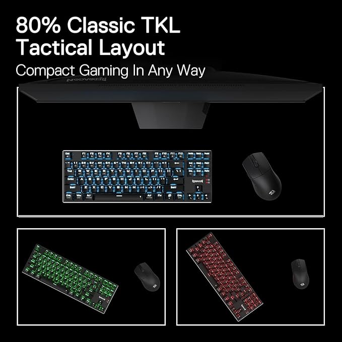 Redragon K660 (K556 TKL) RGB Wired Gaming Keyboard, 80% 87 Keys Mechanical Keyboard w/Aluminum Base, Upgraded Hot-Swap Socket and Noise Absorbing Foams, Quiet Linear Red Switch