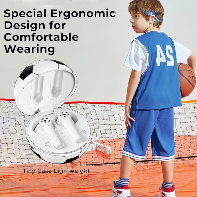2Pack New Wireless Earbuds Kids with Football Charging Box,Comfortable Fit Ergonomic Design Ear Buds with 40Hrs Playtime,Wireless Bluetooth Earphone for Android iOS Cell Phone Computer Laptop