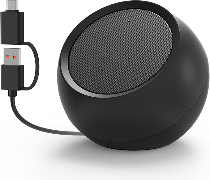 [Single] Computer Speaker for Desktop PC, USB-Powered, Plug-n-Play, Wired, External Speaker for Laptop, with Crystal-Clear Sound, Loud Volume, Rich Bass, Built-in USB-C Adapter for Full Compatibility