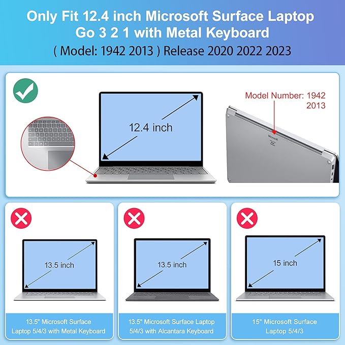 May Chen Compatible with Microsoft Surface Laptop Go 3 Go 2 Go 1 12.4 Inch Model 1943 2013 (2023 2022 2020 Release), Plastic Hard Shell Case with Screen Protector + Keyboard Cover, Lavender Gray