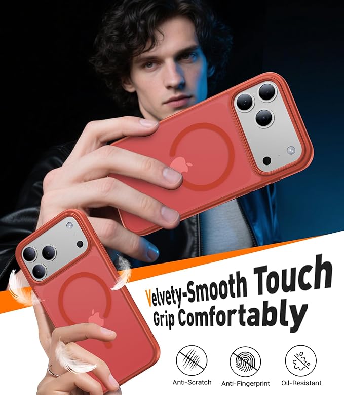Magnetic for iPhone 17 Pro Max Case,[Anti-Slip][Compatible with MagSafe][Military Grade Drop Protection] Shockproof Protective Translucent Matte Phone Case for iPhone 17 Pro Max Case,Red
