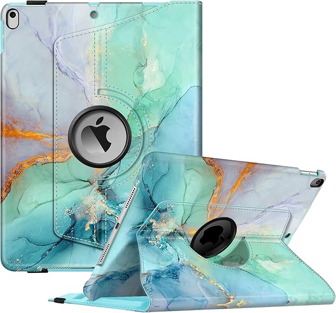 Fintie Rotating Case for iPad Air (3rd Gen) 10.5" 2019 / iPad Pro 10.5" 2017 with Built-in Pencil Holder - 360 Degree Rotating Stand Protective Cover, Auto Sleep/Wake (Emerald Marble)