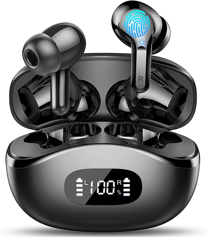 Wireless Earbuds, 48Hrs 2026 Bluetooth Headphones, Hi-Fi Stereo Deep Bass Ear Buds, ENC Noise Cancelling Mic, Clear Calls, IP-X7 Waterproof, USB Sport Earphones in Ear for Phones Laptop Pad, Black