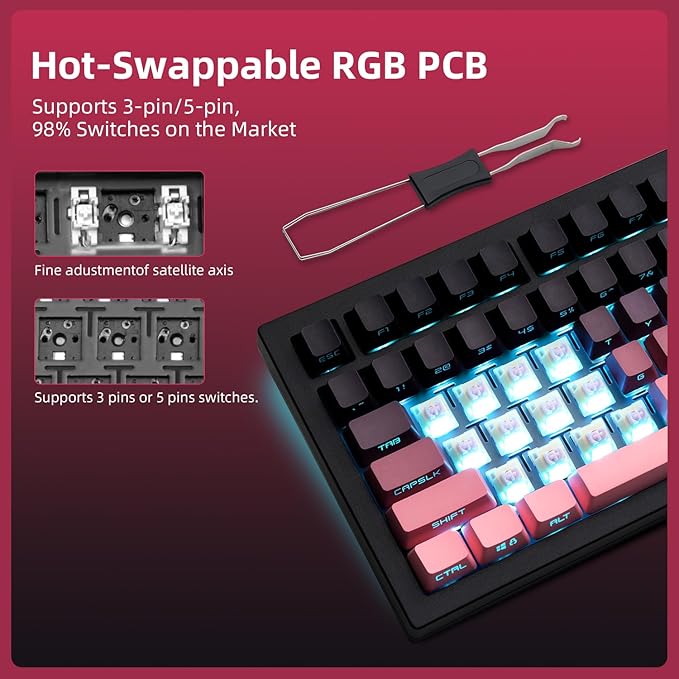 ZORNHER ZH870 Wireless Mechanical Gaming Keyboard,80% Pink & Purple Custom Creamy Sound Keyboard with Shine Through PBT Keycaps,Pre-lubed Linear Switches,Hot-Swappable,RGB Backlit,2.4GHz/USB-C/BT5.0