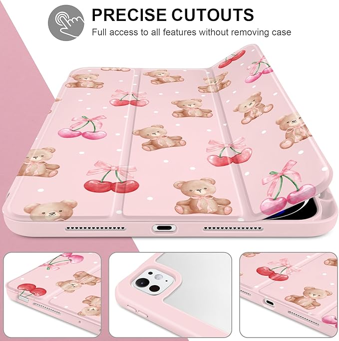 TWOLSKOO Case for iPad Pro 11-inch (M5 2025 / M4 2024), Clear Acrylic Back with TPU Bumper, Pencil Holder, Trifold Stand, Auto Sleep/Wake, Lovely Bear