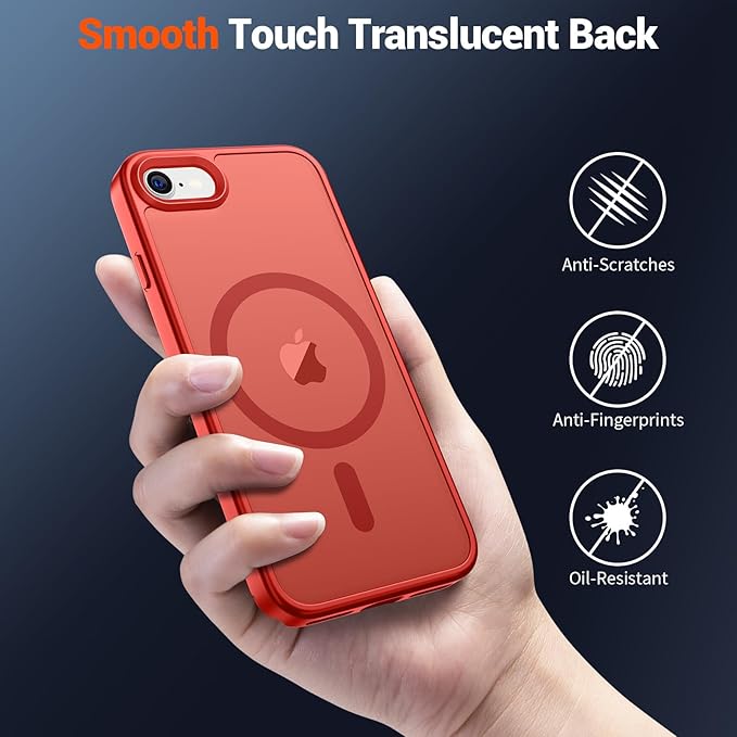 SUPFINE Magnetic for iPhone SE Case 2022 (3rd)/2020 (2nd), iPhone 8 Case (Compatible with MagSafe) (Military Grade Drop Protection) Slim Translucent Matte Phone Case,Red