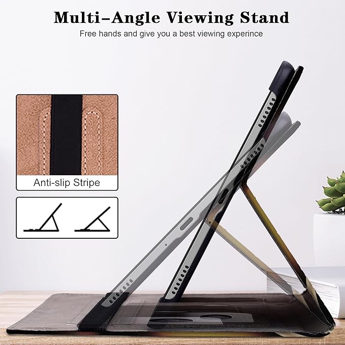 Compatible with iPad Air 11 Inch Case 8th/7th/6th Generation (M4/M3/M2) 2026/2025/2024, for iPad Air 5th/4th Generation Case 10.9 Inch 2022/2020 with Pencil Holder & Stand - Metallic Flower