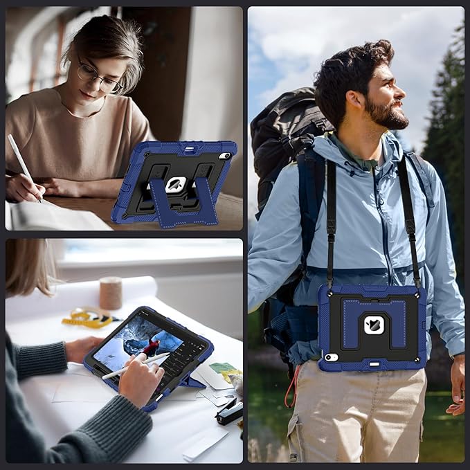 for iPad Air 11 Inch M4 (2026) /M3 (2025) /M2 (2024) iPad Air 5th/4th Generation Case 10.9 Inch (2022/2020),Military Grade Shockproof iPad Air Case 11 Inch with Pencil Holder, Navy Black