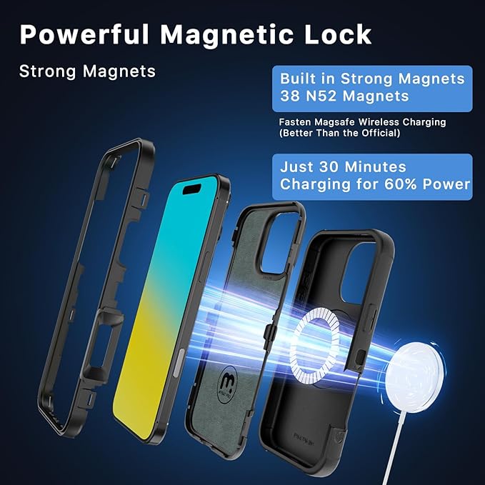 M MYBAT PRO for iPhone 16 Pro Max Case,Maverick Series Case with Belt Clip Holster,[Compatible with Magsafe] w/Screen Protector,Anti-Drop,Shockproof,w 360°Rotating Kickstand,Heavy Duty Protection