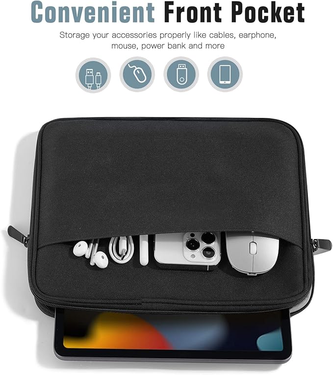TiMOVO 9-11 Inch Tablet Sleeve Bag for iPad 11-inch A16 2025, iPad 10th Gen. 10.9", iPad 10.2", iPad Air 11/5th/4th Gen. 10.9", Galaxy Tab A9 Plus 11", Carrying Case with Pocket, Black