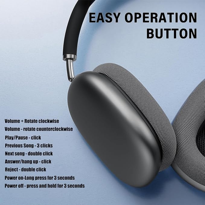 Wireless Over Ear Headphones, Noise Canceling Bluetooth 5.3 Head-Phones with Microphones,Hi-Res Audio,24H Playtime,HiFi Audio Adjustable Heads for iPhone/Android/Samsung - Black