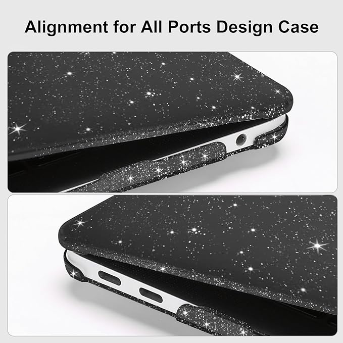 MOSISO Compatible with MacBook Air 13 inch Case 2022 2021 2020 2019 2018 A2337 M1 A2179 A1932, Glitter Plastic Hard Shell&Keyboard Cover&Screen Film&Storage Bag for MacBook Air 13 inch, Black