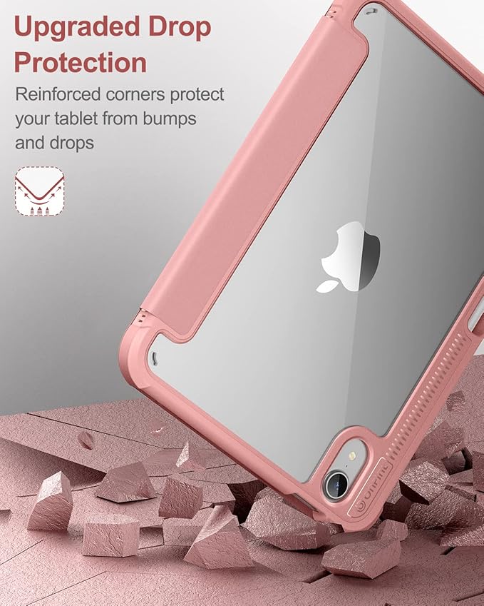 Case for iPad mini 7 (A17 Pro) 2024 & iPad mini 6 2021 Case, [Built-in Screen Protector][Auto Sleep/Wake][Pencil Holder] iPad mini 6th Generation 8.3-inch Soft Leather Flip Cover with Stand, Pink