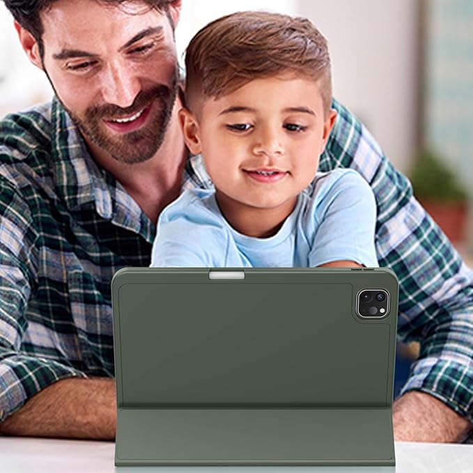 ZryXal iPad Pro 11 Inch Case (M5) 2025/ (M4) 2024 (Model: A2836/A2837/A3006), Trifold Stand Smart Cover with Pencil Holder and Soft TPU Back, Auto Wake/Sleep (Dark Green)