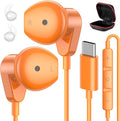 APETOO USB C Headphones for iPhone 17 Pro Max 16 15 Plus iPad USB-C Wired Earbuds with Microphone Volume Control HiFi Stereo Type C Earphones for Galaxy S26/S25/S24/S23/S22 Ultra, Pixel 10 9 8, Orange
