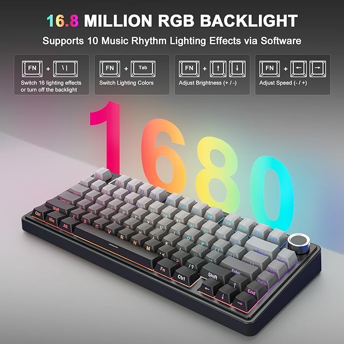 AULA F75 - 75% Wireless Mechanical Keyboard,Hot Swappable Custom Gaming Keyboard with Knob,BT5.0/2.4GHz/USB-C,RGB Backlit,Pre-lubed Reaper Switches,Double Shot PBT Keycaps,Mechanical Gaming Keyboards