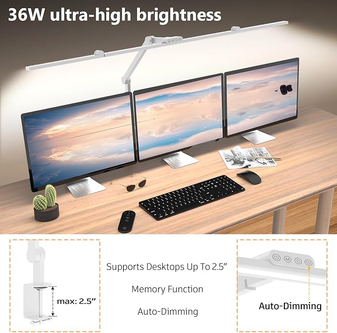 EPABINA 36W Ultra Bright Architect Desk Lamp with Clamp, Tall Overhead Rotatable Led Desk Light for Home Office, 47Inch Long Adjustable Monitor Light Bar with Remote for Computer Screen Desktop Table