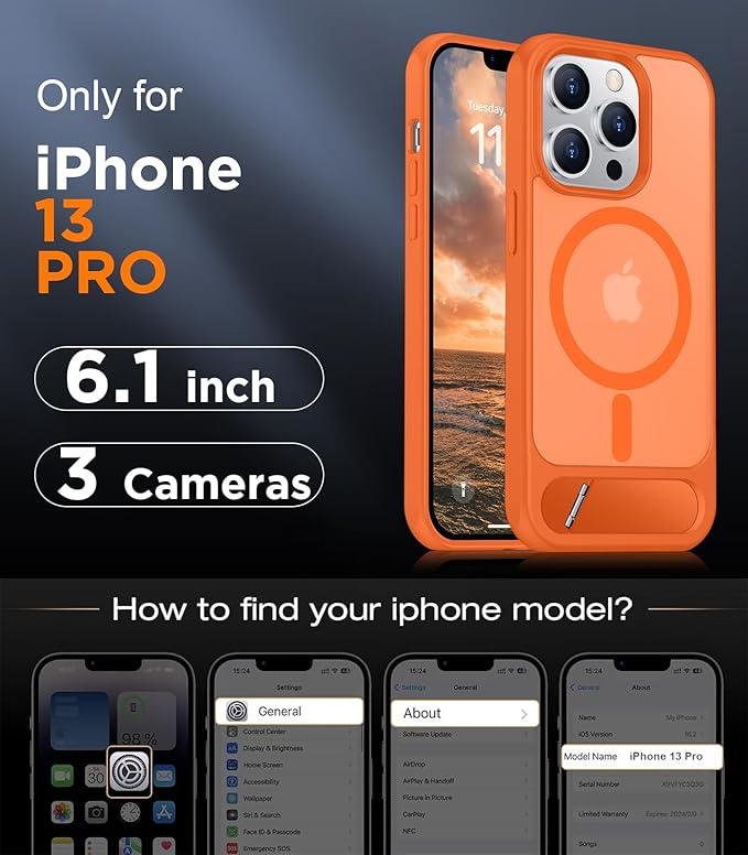 Magnetic Compatible with iPhone 13 Pro Case, [Built-in Invisible Kickstand][Compatible with MagSafe] [Military Grade Shockproof] Slim Translucent Matte Phone Case for iPhone 13 Pro 6.1"