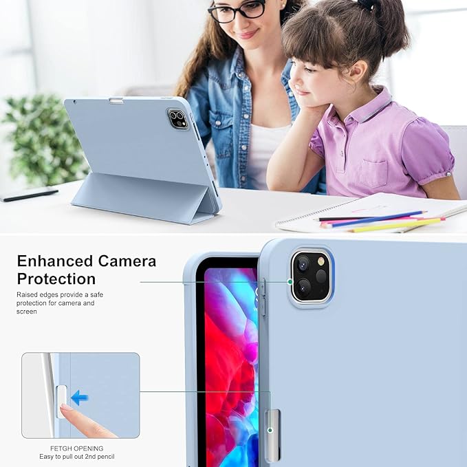 KENKE for iPad Pro 11 Inch Case 4th/3rd/2nd/1st Generation 2022/2021/2020/2018 Magnetic Attachment 2nd Pencil with Right Side Pencil Holder Soft Slim PU Cover Auto Wake/Sleep (Light Blue)