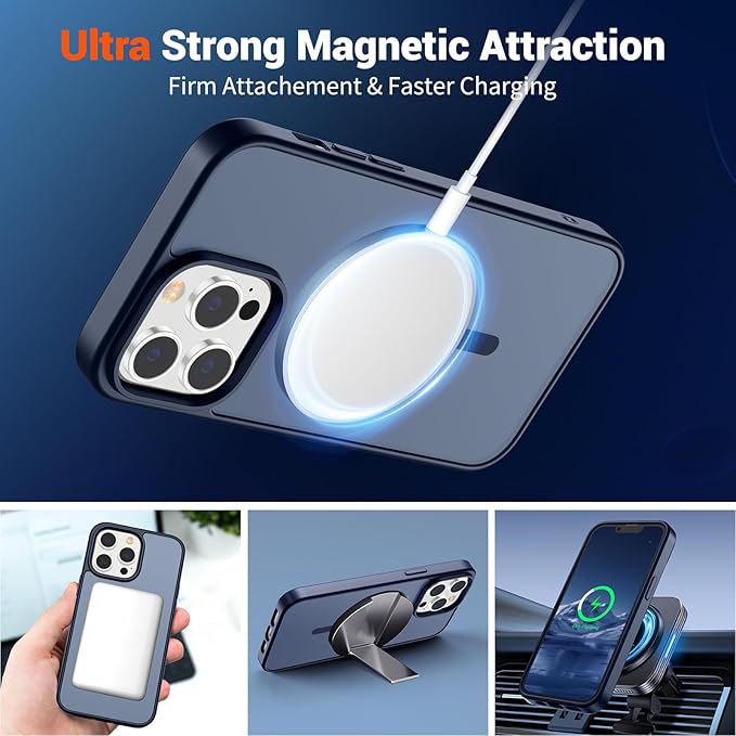SUPFINE Magnetic for iPhone 12 Pro Max Case (Compatible with MagSafe) (Military Grade Drop Protection) Translucent Matte Shockproof Phone Cover,Dark Blue