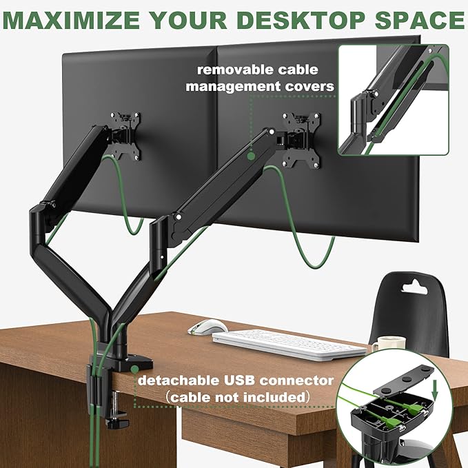 UPGRAVITY Dual Monitor Mount, Dual Monitor Desk Mount for Two Ultrawide 22"-34" Flat/Curved Computer Screens, Fully Adjustable Gas Spring Double Monitor Stand Arms Hold 26.5lbs, VESA 75x75/100x100mm