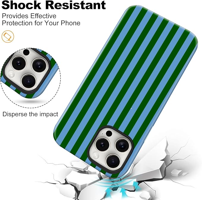 Magnetic for iPhone 11 Case Cute Stripes Phone Case, Shockproof Slim TPU and Hard PC Protective Phone Cover Compatible with MagSafe Designed for Women Girls, Green and Blue