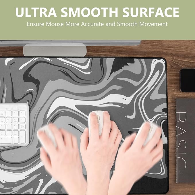 Rcege Large Mouse Pad for Desk - Gaming Mouse Pad with Stitched Edges, Anti-Slip Base for Keyboard and Mouse(Abstract Black, 23.6L x 11.8W inches)