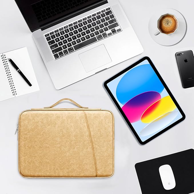 DTTO 9-11 Inch Tablet Sleeve Bag for iPad A16 11-in/Air 11-in M3 M2, iPad 10th Gen 10.9", iPad 9/8/7th Gen 10.2", iPad Air 5/4th Gen 10.9", iPad Pro 11, Galaxy Tab A9+, Waterproof Travel Bag, Apricot