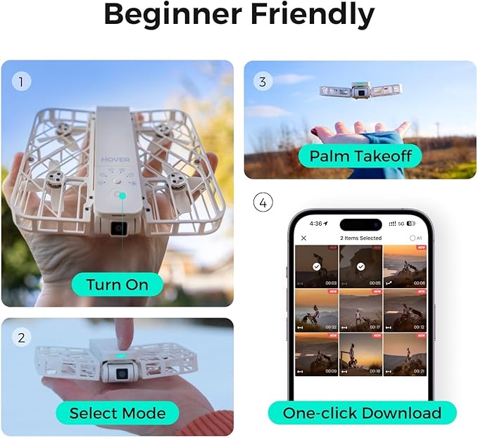 HOVERAir X1 Drone with Camera, Follow-me Drone with Self-Flying Mode, Foldable Mini Drone with HDR Video Capture, Palm Takeoff, Intelligent Flight Paths, Hands-Free Control White (Combo)