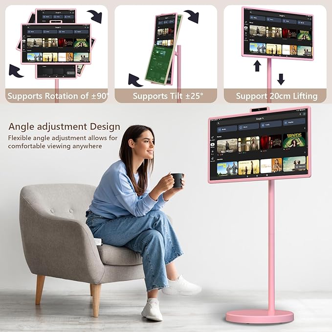 OFD 32" Portable TV on Wheels FHD,Android15 OS,Touchscreen TV with 8+128GB Storage,Rolling TV Built-in Battery 6-8H Play Time,Portable TV Tablet with Remote & Vioce|8MP Webcam|Speaker,Fully Rotatable