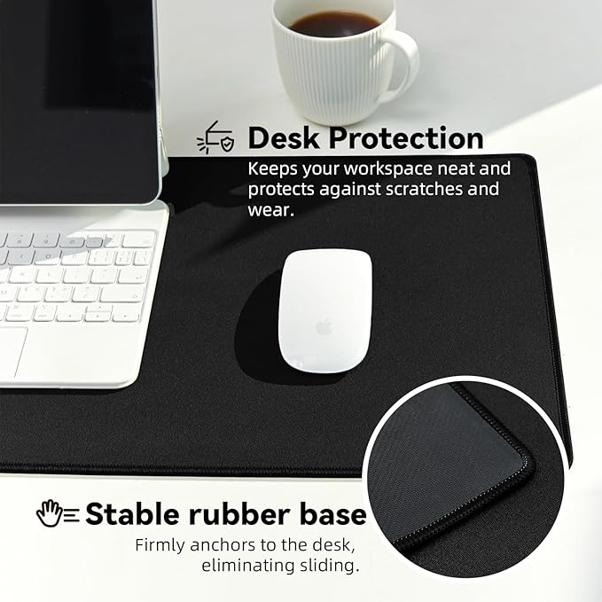Reniteco Large Gaming Mouse Pad with Durable Stitched Edges, Non-Slip Rubber Base, Big Computer Keyboard Mouse Mat Desk Pad for Home Office Gaming Work, 11.81"x27.56"x0.08", Black