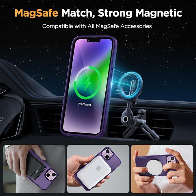 Miracase Magnetic Series Designed for iPhone 14 Plus Case [Compatible with MagSafe] [with 2X Screen Protectors] Anti-Fingerprint, Magnetic Charger Case for iPhone 14 Plus 6.7 inch - Dark Purple