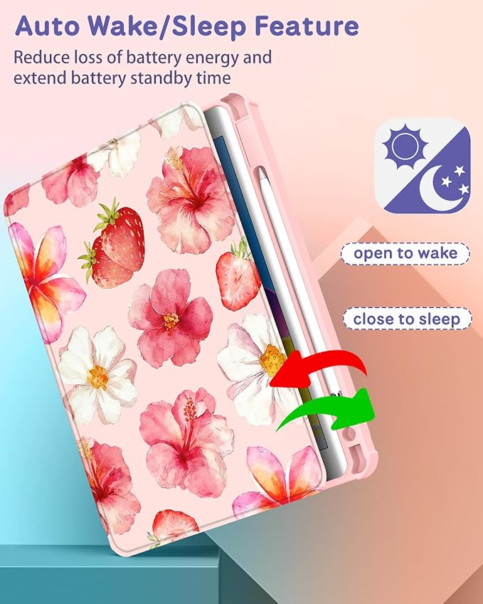 Uppuppy for iPad 9th/8th/7th Generation Case for iPad Air 3rd/ Pro 10.5” Case - 360 Rotating Stand Folio Smart Cover with Pencil Holder for Women Girls, Hibiscus for Apple Tablet 7/8/9 Gen 10.2 inch