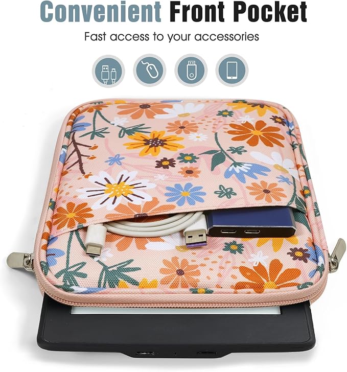 TiMOVO 6-7 Inch Tablet Sleeve for eReader Book Paperwhite/Colorsoft Signature Edition, Protective Sleeve Cover Case with Pocket for E-Reader/Oasis & Kobo Devicess, Yellow Flower
